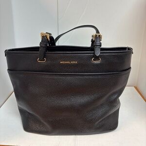 Michael Kors Black Leather Winston Medium Zip Top Tote Handbag